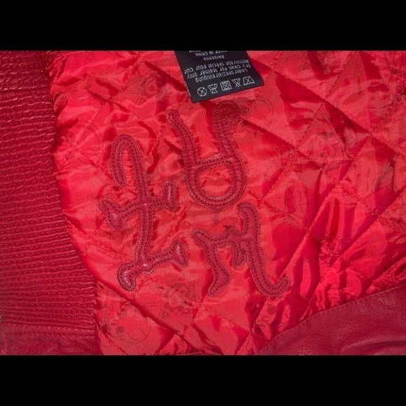 Ed Hardy Leather Jacket Women’s Size‎ Medium Red  Y2K Vintage Hooded Authentic - Picture 10 of 12